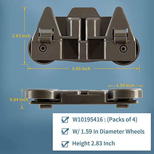 UPGRADED W10195416 (Packs of 4), Dishwasher Wheels Lower Rack for Kitchenaid Whirlpool Maytag Kenmore.Dishwasher Rack Parts .W10195420 AP5983730 W10579095A W10311123B PS11722152 Replacement Wheels - Grill Parts America