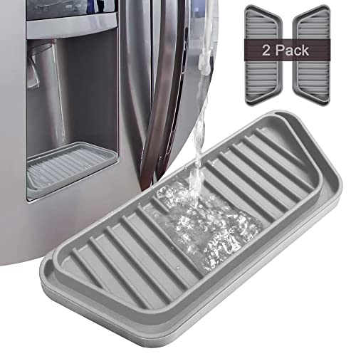 KindGa Refrigerator Drip Catcher Tray,Protector Ice and Water Dispenser Pan,Fridge Spills Water Pad Catch Basin for Drainage 2 Pack (Rectangular,Grey) - Grill Parts America