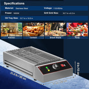 Electric Barbecue Grill, Smokeless Indoor Outdoor BBQ Grill, Portable Countertop Grill with Adjustable Temperature 122°F-572°F, Stainless Steel, 1800W, for Home Restaurant Party Camping