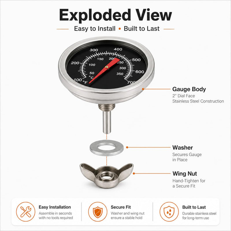 2" Grill Temperature Gauge for BBQ Gas Grills