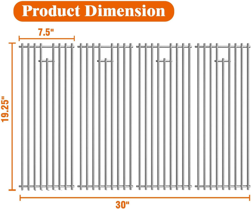 4 Pack Bull BBQ Grill Grate Replacement Parts for Bull 18248 LP, 18249 NG, LP 47628, NG 47629, 57569 NG, 57568 LP, LP 62648, NG 62649 Grill, 19 1/4" X 30"