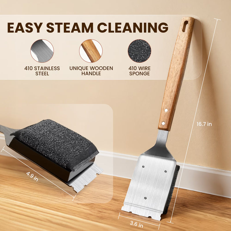 Bristle Free Grill Brush, Safe BBQ Cleaner with Stainless Steel Scraper for Outdoor Grill