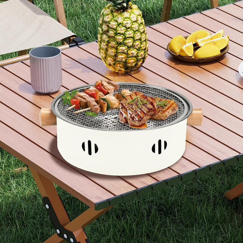 Portable Charcoal Barbecue Grill, 1Pc Small Outdoor Camping Grill (Beige)