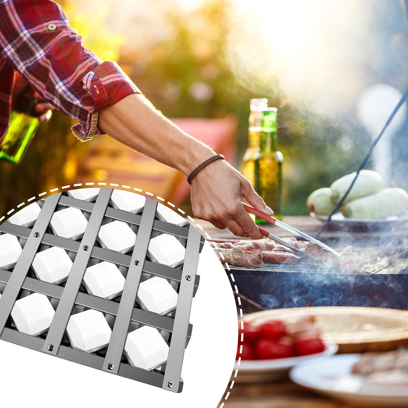 Grill Briquette Tray Grill Heat Plates for Alfresco Grill ALX2-30C, ALX2-42C, ALX2-42RFG, ALX2-56, ALX2-56BFG, 17.8125" Stainless Steel BBQ Heat Shield Flame Tamer with 72 Ceramic Briquettes