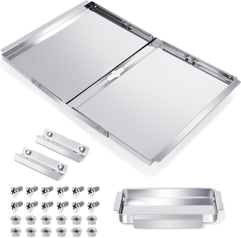 Grease Tray with Catch Pan for Nexgrill, Dyna Glo, Kenmore, BHG, Expert, Backyard Grill, Uniflame, BBQ Pro, BBQ Grillware Grill Replacement Parts, Adjustable 18''-24'' Gas Grill Drip Pan.