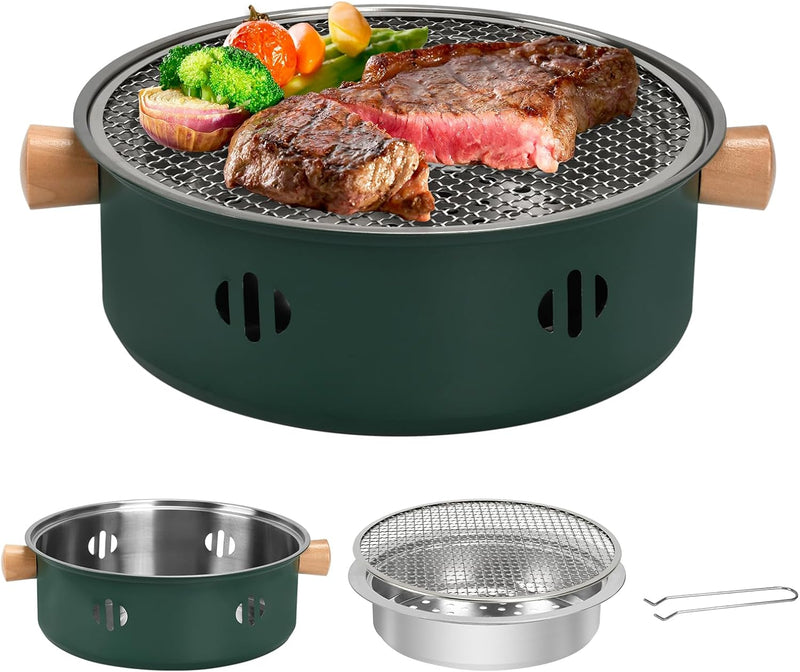 Portable Charcoal Barbecue Grill, 1Pc Small Outdoor Camping Grill (Green)