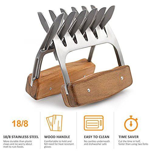 Metal Meat Claws, 1Easylife 18/8 Stainless Steel Meat Forks with Wooden Handle - Grill Parts America
