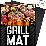 100% Non-Stick BBQ Grill Mat, 5 Pieces, Temperature Resistant -100F to +500F, Reusable and Dishwasher Safe