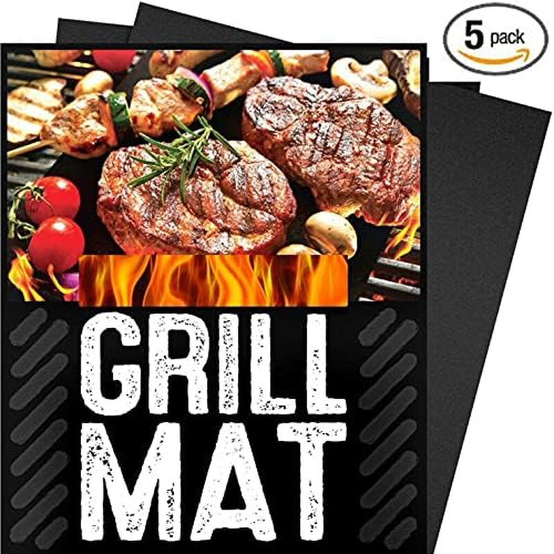 100% Non-Stick BBQ Grill Mat, 5 Pieces, Temperature Resistant -100F to +500F, Reusable and Dishwasher Safe