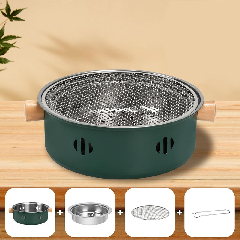 Portable Charcoal Barbecue Grill, 1Pc Small Outdoor Camping Grill (Green)