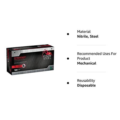 Venom Steel Industrial Nitrile Gloves, Chemical Resistant Disposable Black Gloves, Latex-Free, Powder-Free, Textured Grip, Heavy Duty Two-Layer Protection, 6 mil, One Size Fits Most, 100 Count - Grill Parts America