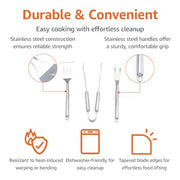 Amazon Basics 4-Piece Stainless Steel Barbeque Grilling Tool Set with Carry Bag - Grill Parts America