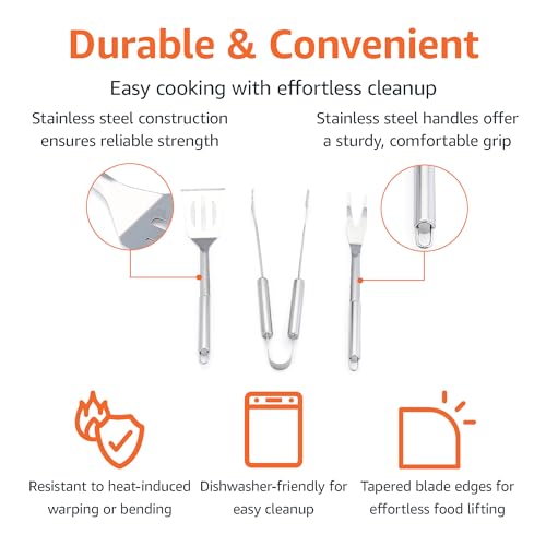 Amazon Basics 4-Piece Stainless Steel Barbeque Grilling Tool Set with Carry Bag - Grill Parts America