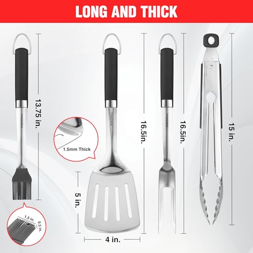 PARGRILL Grill Accessories Heavy Duty BBQ Set Gifts for Men/Women - Premium Stainless Steel Spatula, Fork, Brush & Tongs, Barbecue Utensils Tool Kit Gift for Grilling Lover Outdoor - Grill Parts America