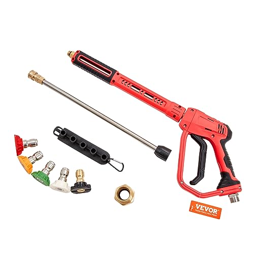 VEVOR High Pressure Washer Gun, 4000 PSI Power Washer Spay Gun with Replacement Extension Wand, M22-14,15mm Inlet & 1/4'' Outlet, Pressure Washer Handle with 5 Nozzle Tips - Grill Parts America