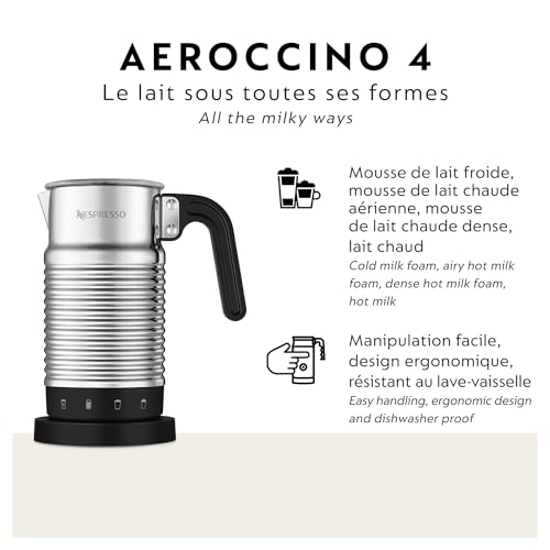 Nespresso Aeroccino4 Dishwasher-Safe Electric Milk Frother with Four Styles of Preparation (Silver and Black) - Grill Parts America