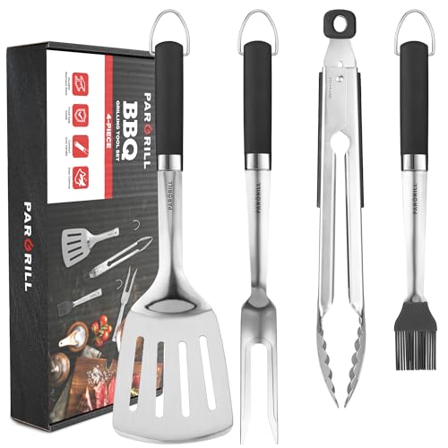PARGRILL Grill Accessories Heavy Duty BBQ Set Gifts for Men/Women - Premium Stainless Steel Spatula, Fork, Brush & Tongs, Barbecue Utensils Tool Kit Gift for Grilling Lover Outdoor - Grill Parts America