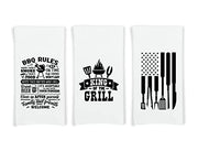 King of the Grill Set of 3 Grilling Towels with Hanging Loop - 100% Cotton Flour Sack Towels - BBQ Father's Day Gift Idea for Men Dad Grandpa - Grill Parts America