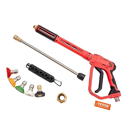 VEVOR High Pressure Washer Gun, 4000 PSI Power Washer Spay Gun with Replacement Extension Wand, M22-14,15mm Inlet & 1/4'' Outlet, Pressure Washer Handle with 5 Nozzle Tips - Grill Parts America