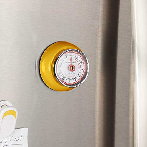 Zassenhaus Magnetic Retro Kitchen, Classic Mechanical Cooking Timer (Yellow), 2.75-Inch - Grill Parts America