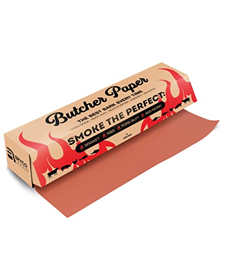 Bryco Goods Butcher Paper Roll - Peach Butcher Paper for Smoking Meat - Ideal for Smoking Meat - Unbleached Unwaxed Uncoated Kraft Paper - Butchers Paper Roll with Paper Dispenser Box - 18 In x 175 Ft - Grill Parts America