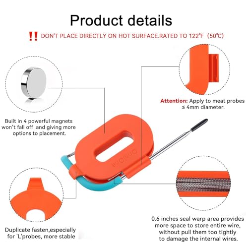Temperature Probe Spool for BBQ Thermometer with Strong Magnets, Meat Probe Winder Organizer Perfect for Wrapping Wire for Store, Travel, BBQ Grill Accessories Tools - Presents for Men Dad（2-Pack） - Grill Parts America