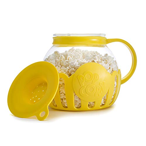 Ecolution Patented Micro-Pop Microwave Popcorn Popper with Temperature Safe Glass, 3-in-1 Lid Measures Kernels and Melts Butter, Made Without BPA, Dishwasher Safe, 3-Quart, Yellow - Grill Parts America