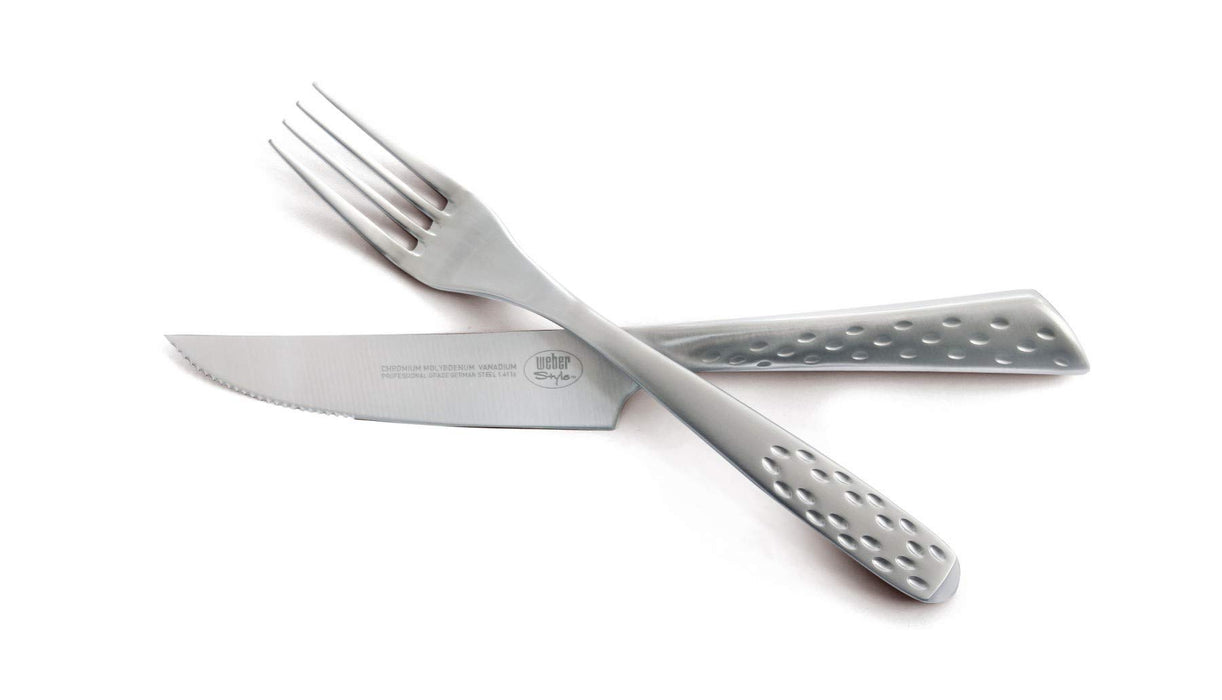 Weber Deluxe Cutlery Set - Serrated Stainless Steel Fork and Knife Set - Weber Barbecue Accessories - 12 Pieces - Silver (17845) - Grill Parts America