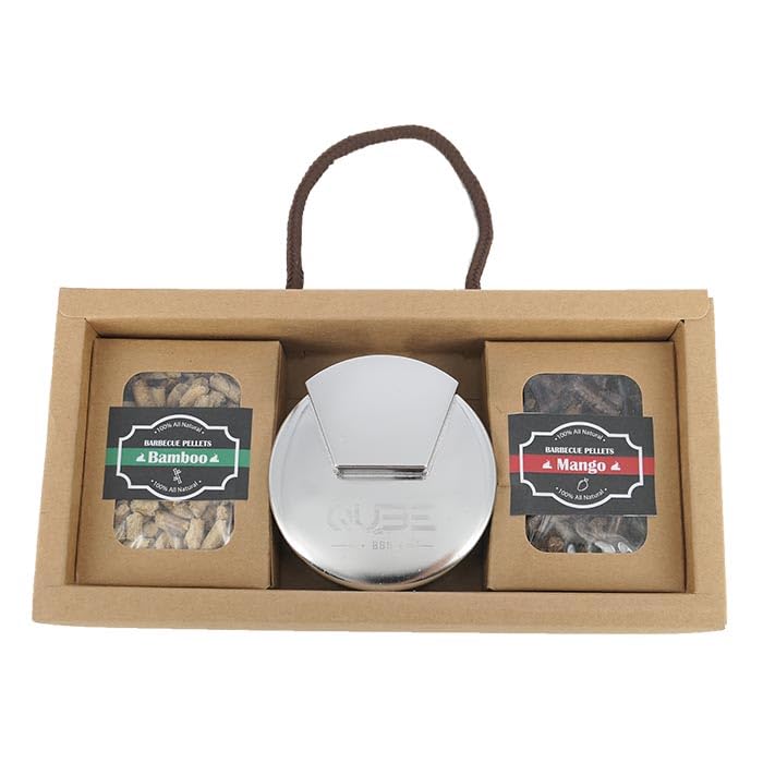 QUBE BBQ Smoker Box (Experience Kit with Pellets Included) - Barbecue Grilling Accessories, Add Smokey BBQ Flavor on Gas Grill or Charcoal Grills with This Stainless Steel Smoker Box - Grill Parts America