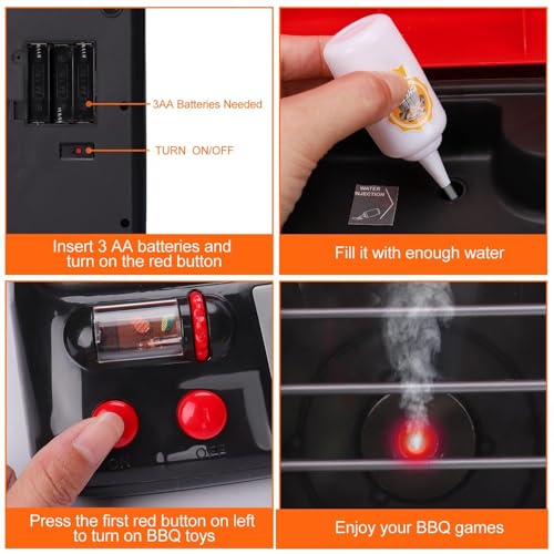 Kids Play Food Grill with Pretend Smoke Sound Light Kitchen Playset BBQ Accessories Camping Cooking Set Barbecue Toddler Girl Boy Toy 2 3 4 5 6 Year Old 4-8 Birthday Kid Outdoor Toy Gift Idea - Grill Parts America