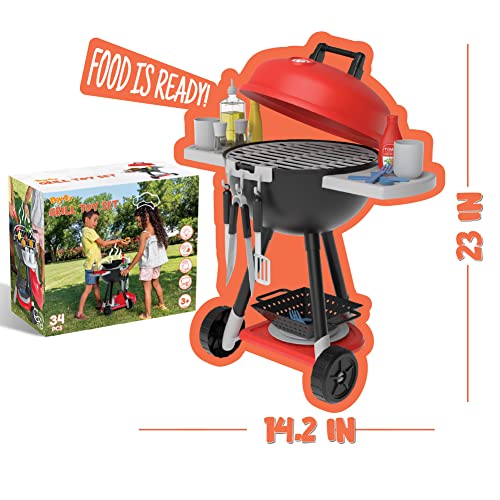 JOYIN 34 PCS Kitchen Toy Set, Toy BBQ Grill Set, Cooking Toy Set, Little Chef Play, Kids Grill Playset Interactive BBQ Toy Set for Kids, Christmas Birthday Gift for Boys Girls Kids - Grill Parts America
