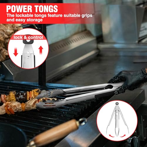 PARGRILL Grill Accessories Heavy Duty BBQ Set Gifts for Men/Women - Premium Stainless Steel Spatula, Fork, Brush & Tongs, Barbecue Utensils Tool Kit Gift for Grilling Lover Outdoor - Grill Parts America