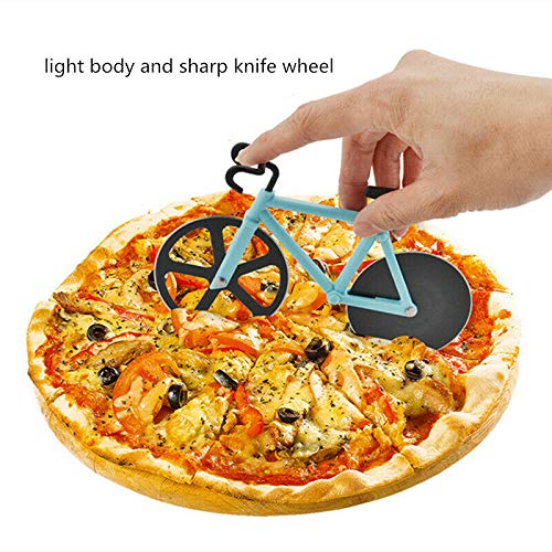 K-SPEED Pizza Cutter, Bicycle Pizza Cutter Stainless Steel Double Pizza Cutter with Non-stick Coating and Display Stand for Holiday Vacation Housewarming Cool Kitchen Gadget, (1PCS Baby Blue) - Grill Parts America
