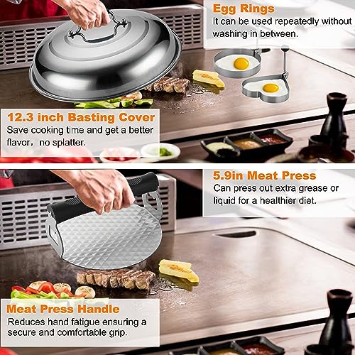 grilljoy 28-Piece Griddle Accessories Kit with Cleaning Kit for Teppanyaki Camping Cooking - Complete Griddle Tools Set in Carrying Storage Bag - Basting Cover, Smash Burger Press, Grill Spatulas - Grill Parts America