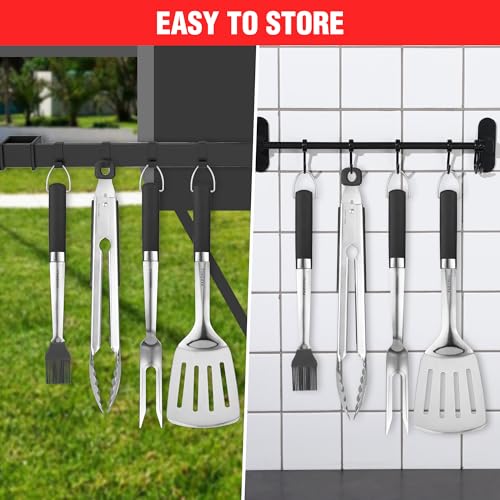 PARGRILL Grill Accessories Heavy Duty BBQ Set Gifts for Men/Women - Premium Stainless Steel Spatula, Fork, Brush & Tongs, Barbecue Utensils Tool Kit Gift for Grilling Lover Outdoor - Grill Parts America