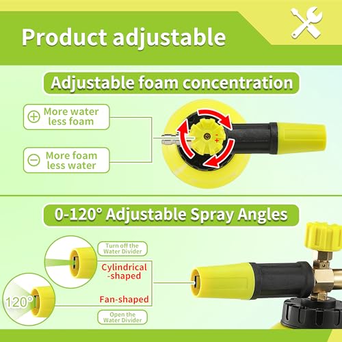 FIXFANS Foam Cannon, Wide Neck Snow Foam Lance with Replacement Adapter for Portland Husky and Ryobi Pressure Washer, Heavy Duty Power Washer Foam Blaster with 1/4 Inch Quick Connector, 5 Nozzle Tips - Grill Parts America