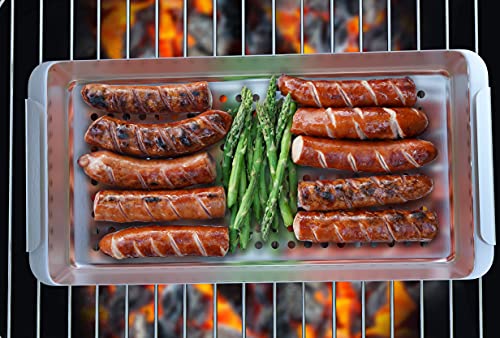 Yukon Glory™ BBQ 'N SERVE Grill Basket Set - Includes 3 Grilling Baskets a Serving Tray & Clip-on Handle - "Patented Grill-to-Table Design" Perfect For Grilling Fish Veggies & Meats - Grill Parts America