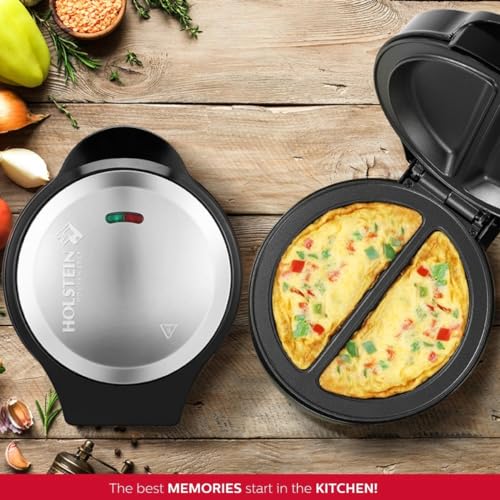 Holstein Housewares - Non-Stick Omelet & Frittata Maker, Stainless Steel - Makes 2 Individual Portions Quick & Easy (2 Section, Black) - Grill Parts America