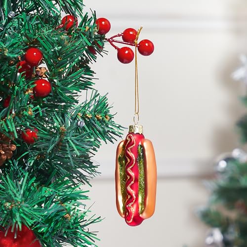 JOIEDOMI Hot Dog Food Blown Glass Large Christmas Ornaments for Christmas Tree Hanging Ornament Outdoor Christmas Decorations Indoor, Xmas Christmas Party Favors Supplies Cute Winter Presents Gift - Grill Parts America