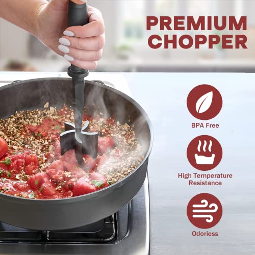 Meat Chopper for Hamburger, Premium Heat Resistant Masher and Smasher for Ground Beef, Ground Turkey and More, Nylon Ground Beef Chopper Tool and Meat Fork, Non Stick Mix Chopper - Grill Parts America