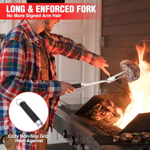 PARGRILL Grill Accessories Heavy Duty BBQ Set Gifts for Men/Women - Premium Stainless Steel Spatula, Fork, Brush & Tongs, Barbecue Utensils Tool Kit Gift for Grilling Lover Outdoor - Grill Parts America