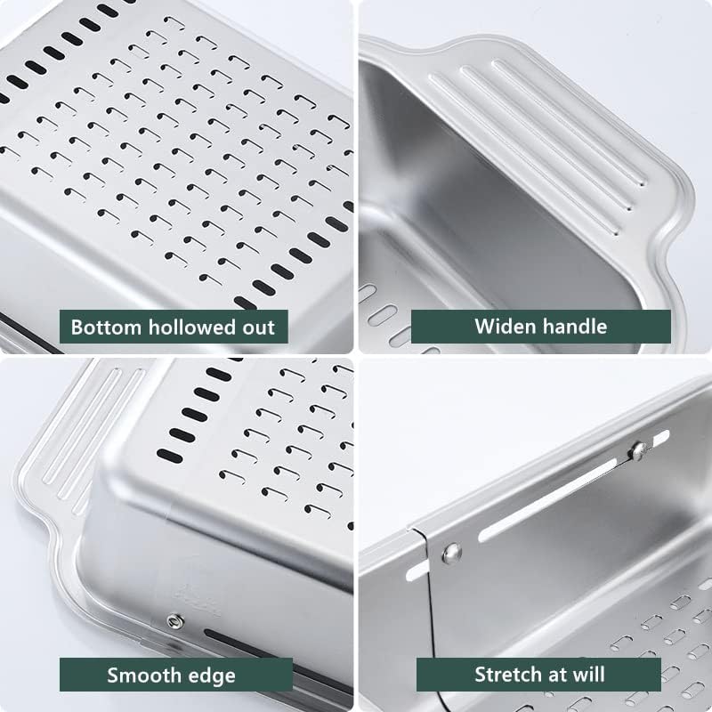 ZDRongZhen Kitchen Supply-Over The Sink Stainless Steel Retractable Kitchen Sink Basket -Wash Vegetables and Fruits, Drain Pasta and Dry Dishes,Extendable (Medium Silver) - Grill Parts America