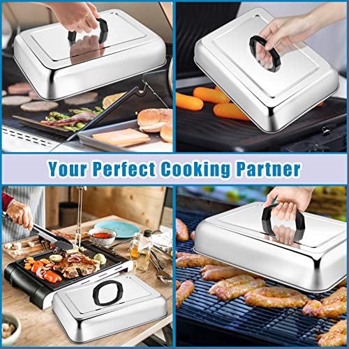 HaSteeL Rectangular Basting Cover, Stainless Steel Cheese Melting Dome Steaming Cover Lid, Heavy Duty Griddle Grill Accessories for Flat Top Teppanyaki BBQ Kitchen Indoor & Outdoor, Dishwasher Safe - Grill Parts America