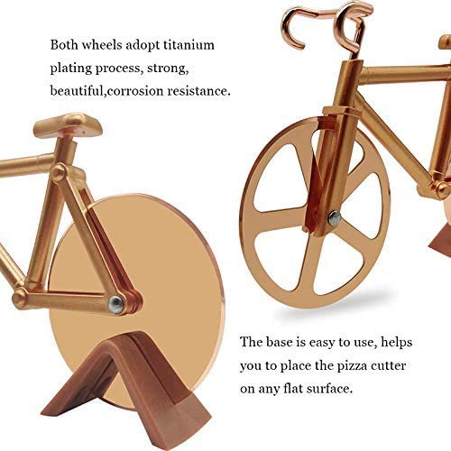 WNX Pizza Cutter, Bicycle Pizza Cutter, Dual Stainless Steel Non-Stick Cutting Wheels for Pizza Lovers, Holiday Vacation Housewarming Kitchen Gadget Cool Men's Gift (Golden) - Grill Parts America