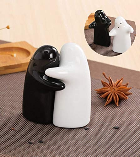Salt and Pepper Shakers Cute Decorative Novelty Hugging Shakers Couple Set Black and White Modern and Vintage Hug Design Easy to Refill and Dispenser Shaker Set - Grill Parts America