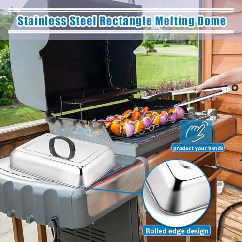 HaSteeL Rectangular Basting Cover, Stainless Steel Cheese Melting Dome Steaming Cover Lid, Heavy Duty Griddle Grill Accessories for Flat Top Teppanyaki BBQ Kitchen Indoor & Outdoor, Dishwasher Safe - Grill Parts America
