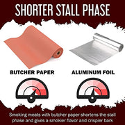 Bryco Goods Butcher Paper Roll - Peach Butcher Paper for Smoking Meat - Ideal for Smoking Meat - Unbleached Unwaxed Uncoated Kraft Paper - Butchers Paper Roll with Paper Dispenser Box - 18 In x 175 Ft - Grill Parts America