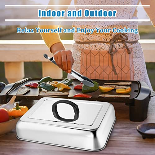 HaSteeL Rectangular Basting Cover, Stainless Steel Cheese Melting Dome Steaming Cover Lid, Heavy Duty Griddle Grill Accessories for Flat Top Teppanyaki BBQ Kitchen Indoor & Outdoor, Dishwasher Safe - Grill Parts America
