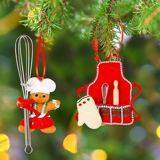Kitchen Gingerbread Ornaments for Christmas Tree Decorations - 2pcs Clay Gingerbread Aprons Chef Baking Ornaments for Kids Adults Cooking Chef Baker Gifts for Women - Grill Parts America