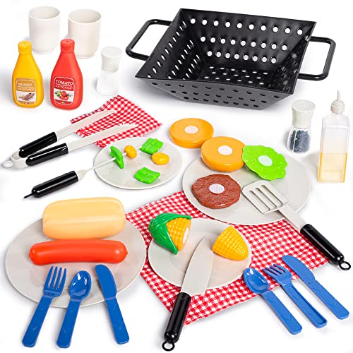 JOYIN 34 PCS Kitchen Toy Set, Toy BBQ Grill Set, Cooking Toy Set, Little Chef Play, Kids Grill Playset Interactive BBQ Toy Set for Kids, Christmas Birthday Gift for Boys Girls Kids - Grill Parts America